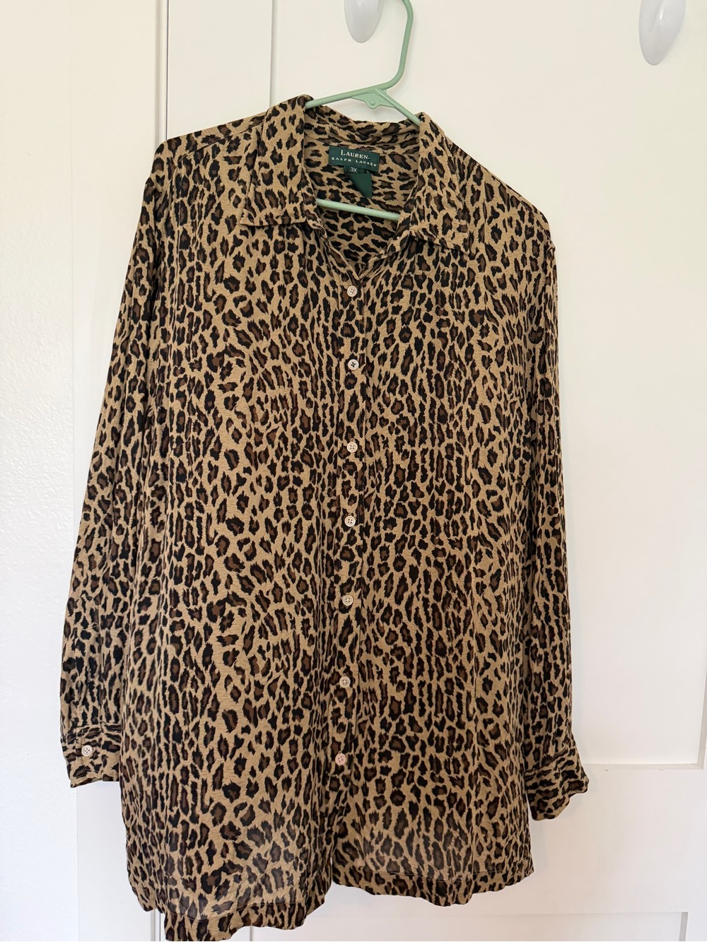Lauren Ralph Lauren silk women’s Leopard Print Button-Up Shirt - Tan/Black